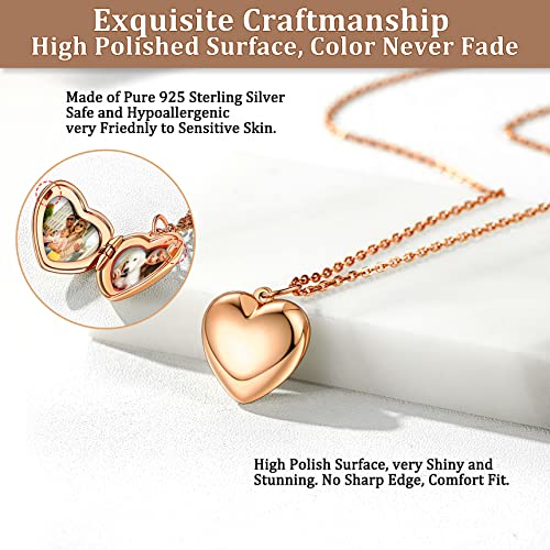 Bestyle Sterling Silver Heart Locket Necklace for Women, Dainty Cute Small Heart Locket Pendant in Gold/Rose Gold/Silver, Love Statement Jewelry Gift for Mother Wife - color: A0. Plain Bold Heart-Rose Gold-Locket Only, NO Custom