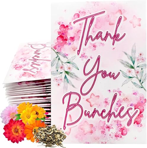 Wildflower Seed Packets Thank You Bunches Party Favors (Pack of 30) Express Gratitude Prefilled with Wildflower Seed Mix, Great Addition or Alternative to Thank You Cards (Pink Cursive) - color: Pink Cursive