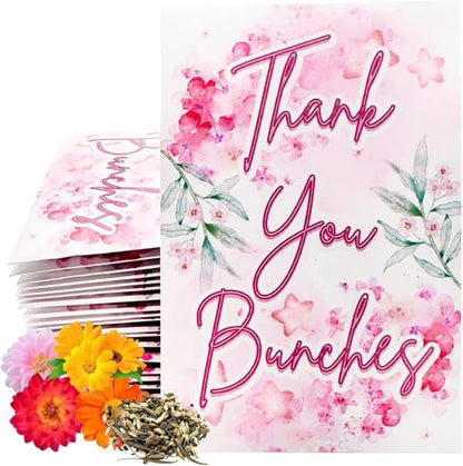 Wildflower Seed Packets Thank You Bunches Party Favors (Pack of 30) Express Gratitude Prefilled with Wildflower Seed Mix, Great Addition or Alternative to Thank You Cards (Pink Cursive) - color: Pink Cursive