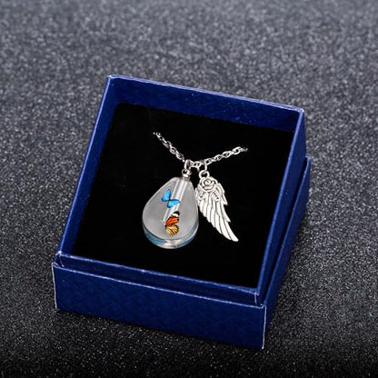 Teardrop Urn Necklace for Ashes, Resin Memorial Pendant with Keepsake | Teardrop Shape, Clear Resin Design, Nature Inspired Artwork, Screw Closure, Holds Ashes, Filling Kit & Box Included - color: Butterflies
