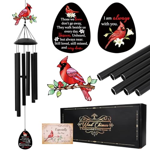 Memorial Wind Chimes for Loss of Loved One Cardinal Wind Chimes for Outside | Memory of Loved One Sympathy Gifts Basket for Bereavement Condolence Funeral
