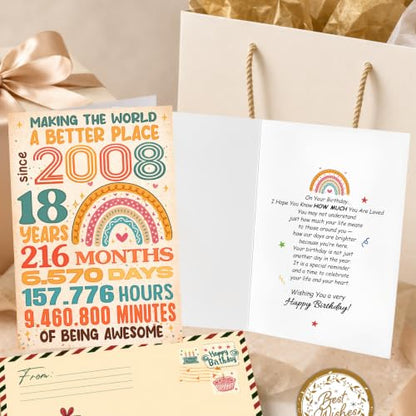 18th Birthday Card, 18 Birthday Card for Girl Boy with Seal and Envelope, Funny 18th Birthdayy Cards for Daughter Granddaughter Son Grandson Friend Sister Brother - color: 18th