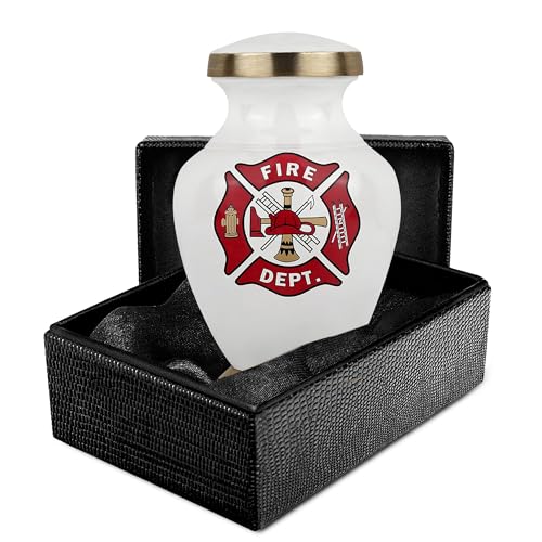 Trupoint Memorials Small Urns for Human Ashes Keepsake, Military and Patriotic Decorative Mini Cremation Urn for Veteran Adult Men & Women, Set of 4, White Red Fireman - color: White Red Fireman, size: Keepsake
