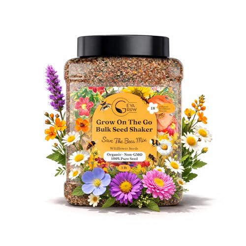 Wildflower Seed Mix 1LB Tub - Save The Bees Seed Mix, by GevaGrow | Bulk 300,000+ Seeds | Pollinator & Bee Attracting Flower Seeds Bulk for Planting in Pots & Outdoor Gardens | 1 Pound Tub - size: 1 Pound Tub, style: Save The Bees Mix