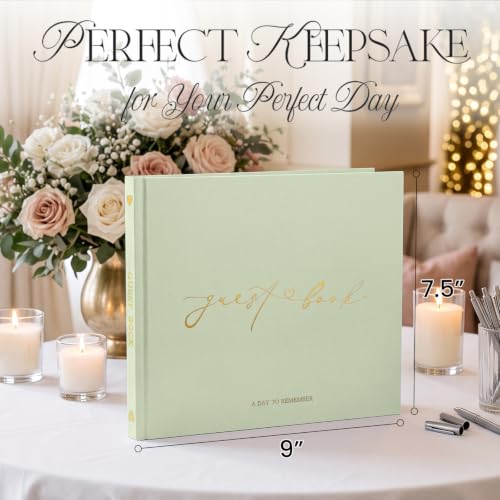 Wedding Guest Book, Polaroid Photo Guestbook for Baby Shower | Table Sign Included, Gold Stamping, Hardcover, 9x7.5", Perfect for Bridal Party & Baby Shower, Sage - color: Sage