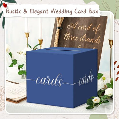 Elegant Card Box for Party, Silver Foil Graduation Card Box, Navy Blue - color: Blue and Silver Foil