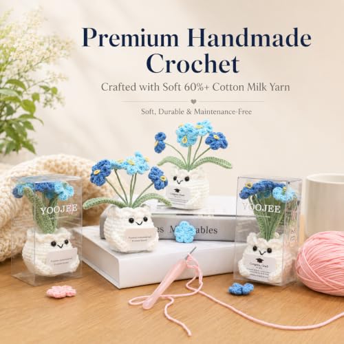 Handmade Crochet Forget Me Not Flower Pot Sympathy Gifts for Loss - color: E-sympathy-blue