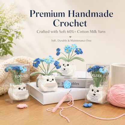 Handmade Crochet Forget Me Not Flower Pot Sympathy Gifts for Loss - color: E-sympathy-blue
