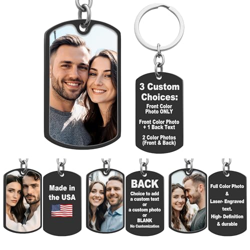 Photo Keychain Custom Picture Keychain Customized Gifts Laser-Engraved/Color Gifts For Boyfriend Hubsand Wife - color: Color Photo (Uv): Photo + Text Engraving (Blk)