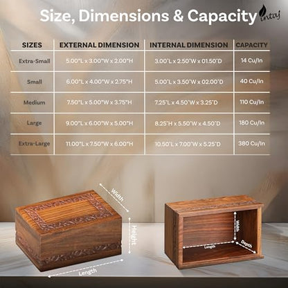 Borders Wooden Urns for Human Ashes Adult Funeral Urn, Wooden Cremation Urns for Ashes Engraving, Wooden Box (L (9x6x5) 185 Cu/in, Custom Border Carved) | Hand-carved solid sheesham rosewood, screw-locked sliding base, engraving available, holds up to 180