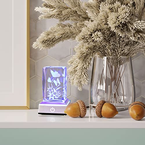 YWHL 3D Crystal Butterfly Gifts for Women, Laser Engraved Butterfly and Lily Flower Figurines with Light Base for Butterfly Lovers Nature Lovers, Gifts for Birthday Christmas - color: Butterfly and Lily Flower