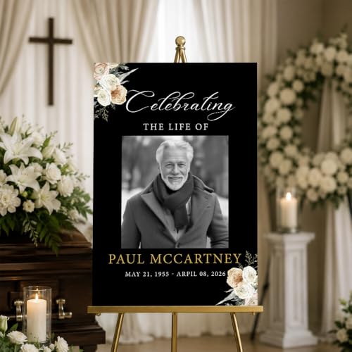 Personalized Funeral Welcome Sign with Photo for Celebration of Life #12 | Elegant Celebration Tribute Canvas Display, Celebration Tribute Board, Forever In Our Hearts Keepsake for Loved Ones - color: Version #12