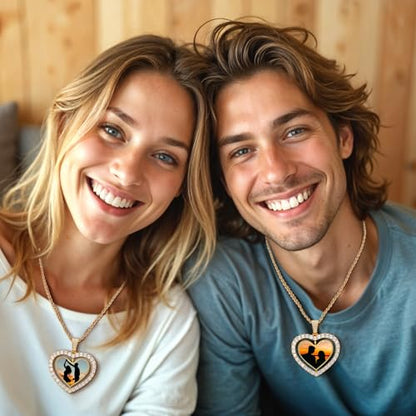 Custom Circle Chain with Picture Custom Circle Pendant Necklace - color: Heart-Gold-006