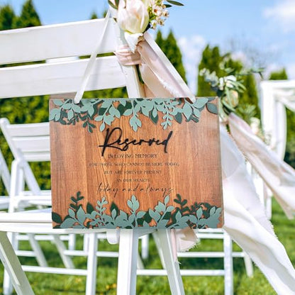Wedding Memorial Sign 3D Raised Letters Layered Wood Sign with Ribbon Reserved Signs Blue Floral Flower in Loving Memory of Love Ones Parents Celebrating Ceremony Memories Seat Sign Heaven - style: 3D Layered Seat Sign