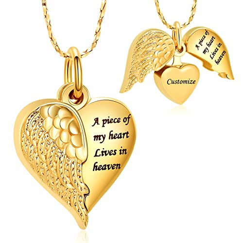 Imrsanl Heart Cremation Urn Necklace Pendant for Human Ashes - A Piece of My Heart Lives in Heaven Memorial Keepsakes Cremation Jewelry - color: Lockets-Customize
