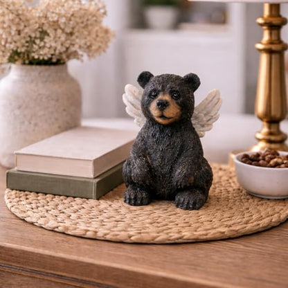 The Bridge Collection Black Bear Angel Figurine – Faith Animal Memorial | Hand-Painted Inspirational Animal with Angel Wings Indoor & Outdoor Cabin & Home Decor