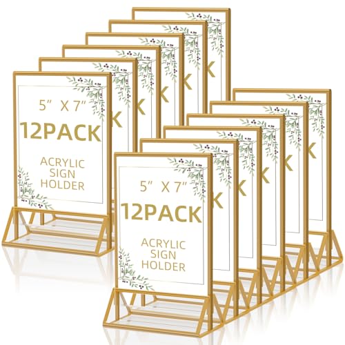 PPH-Sisy Gold Frames 5x7 Acrylic Sign Holder Double Sided Picture Frames for Wedding Table Number Menu Flyer Display for Office Home Party- Pack of 12 - color: Gold, size: 5*7-12 Pack