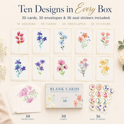 30 Premium Blank Cards with Envelopes & Stickers, 4x6 Inches | Elegant Floral Designs, Versatile and Blank Inside, Organized and Gift-Ready, Perfect for Any Occasion