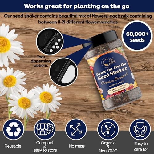Wildflower Seed s – Perennial Flower Seeds Mix to Plant Anywhere, by Geva Grow | 12-Type Beautiful Perennial Wildflower Seeds Bulk 90,000+ Seeds, 2 Ounce, No Messy Packets - size: 2oz Shaker, style: Premium Perennial Mix