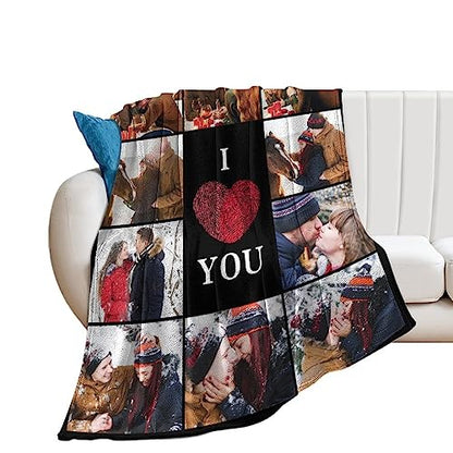 Artsadd I Love You Couples Custom Blanket with Photo Text - Personalized Picture Gifts for Boyfriend Girlfriend Wife Husband - Birthday Valentine Anniversary Wedding for Him Her Women Men -S - color: 1-dad-07