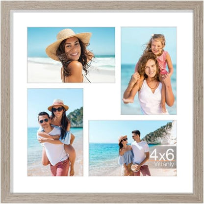Vittanly 12x12 Collage Picture Frame, Displays 4Pcs 4x6 Photos, Light Taupe - color: Light Taupe, size: 12x12