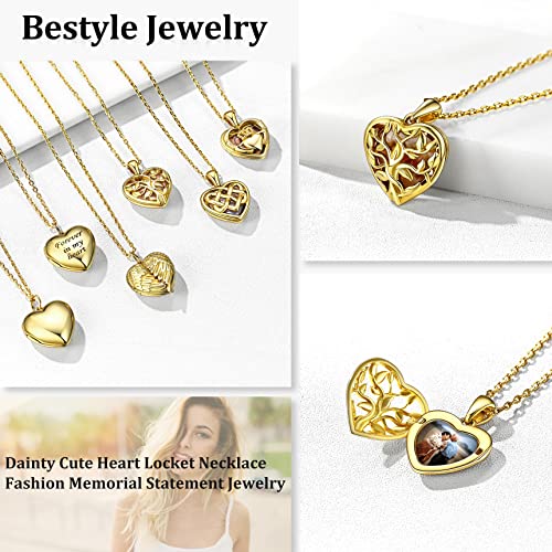 Bestyle Sterling Silver Heart Locket Necklace for Women, Dainty Cute Small Heart Locket Pendant in Gold/Rose Gold/Silver, Love Statement Jewelry Gift for Mother Wife - color: E1. Tree of Life-Gold-Locket Only, NO Custom