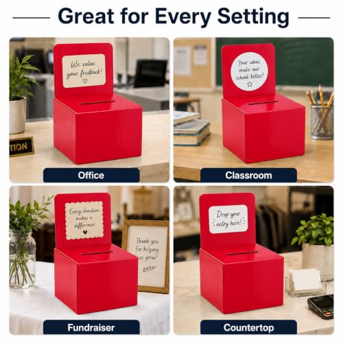 Raffle Ticket Donation Collection Ballot Box Reusable Sturdy thick Cardboard with Slot comment Suggestion Box With Removable Header 6H x 6W x 6D, Display area 6H x 6W(Red 10 pack) - color: Red