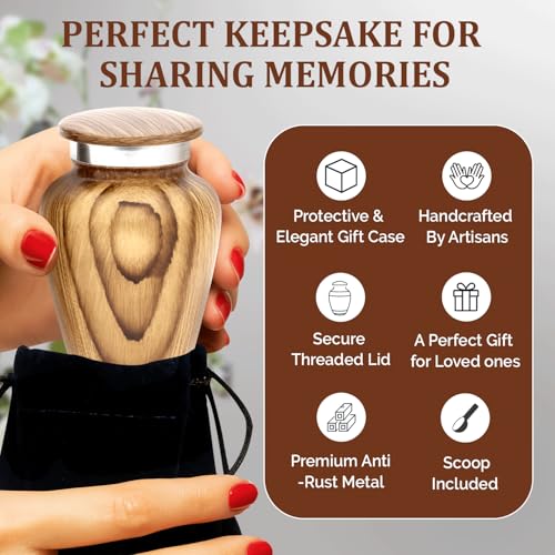 Metallic Wooden Print Small Urns for Human Ashes Keepsake - Mini Urn for Ashes Adult Male & Female - Keepsake Urns Set - Honor Your Loved One with Funeral Memorial Urn (Wooden, Set of 4)