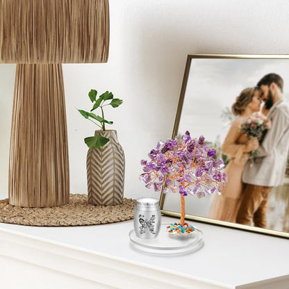 SOITIS Customized Small Urns for Human Ashes Keepsake, Stainless Steel Mini Urn for Human Ashes with Amethyst Crystal Tree-Decoration Butterfly Cremation Keepsake Sharing Memorial Urns - size: Text-Custom