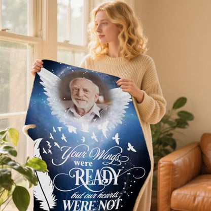 Personalized Memorial Blanket with Photos Custom Sympathy Throw Blankets in Memory of Loss of Grandpa Grandma - color: Color 27
