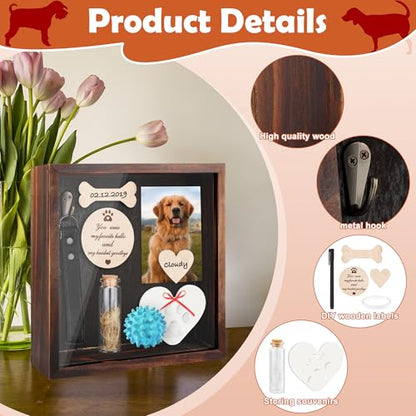 Windspeed Pet Memorial Shadow Box Personalized Pet Memorial Shadow Box Frame Dog Collar Dog Picture Gift Clay Paw Print Kit