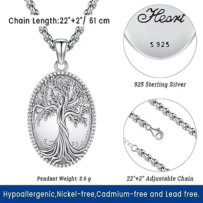Picture Locket Necklace for Women Men Rose 14K Real Gold 925 Sterling Silver Jewelry Heart Locket Necklace that Holds Pictures Tree of Life Viking Wolf Celtic Knot St Christopher St Michael Pendant - color: I2-3-Tree of Life Locket
