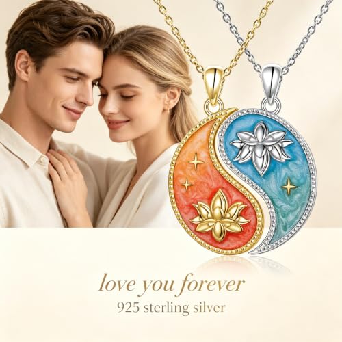 FLYOW S925 Sterling Silver Best Friend Couple Pendant Friendship Sun Moon Lotus Yin Yang Matching Bff Necklace for Women Jewelry - style: Lotus Yin Yang