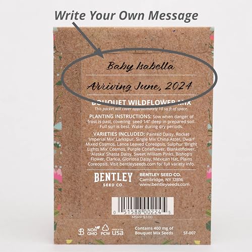 Oh Baby Flower Seeds Packets - Girl/Boy Baby Shower Favors - Pre-Filled, 25 Wildflower Seed Packs for Favor - Eco-Friendly Gift & Babys Guest Giveaways - Non-GMO Seeds - Brown - style: Oh Baby Natural