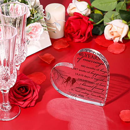 Qunclay 40th Years of Marriage Gift Wedding Anniversary Souvenir | Heart Marriage Keepsake Decoration, 40th Present for Couple Parent Women Mom Husband Wife He She Friend Grandparents - style: 40th