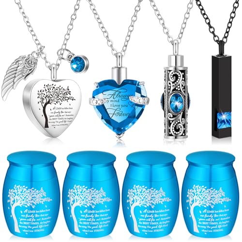 Shimeyao Set of 8 Small Urns for Human Ashes Cremation Urns Keepsake Ash Holders Family Tree Memorial Heart Locket Waterproof for Adults Women Men Loved Ones(Light Blue) - color: Light Blue