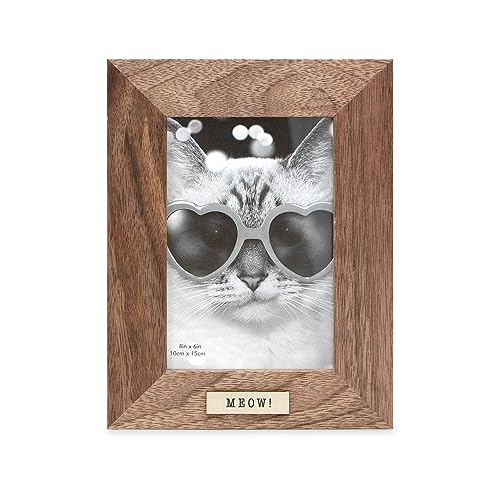 Isaac Jacobs 4x6 Black Wood Sentiments Cat Meow Picture Frame, Vertical | Vertical Keepsake Photo Frame with Easel and a Hanging Tabs for Tabletop, Desktop & Wall Display, (Brown, 4x6) - color: Brown, size: 4x6 Vertical