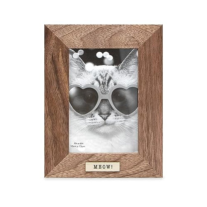 Isaac Jacobs 4x6 Black Wood Sentiments Cat Meow Picture Frame, Vertical | Vertical Keepsake Photo Frame with Easel and a Hanging Tabs for Tabletop, Desktop & Wall Display, (Brown, 4x6) - color: Brown, size: 4x6 Vertical