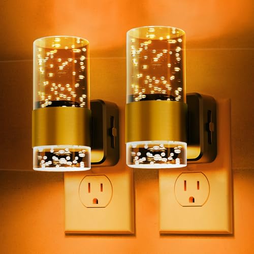L LOHAS LED Night Light, Modern Night Lights Plug into Wall | 2 Pack Dimmable Amber Night Light with Auto Light Sensor, Wall Sconce-style Design Nightlight for Bathroom, Bedroom, Hallway - color: Gold Ring-Amber, size: 2 Pack