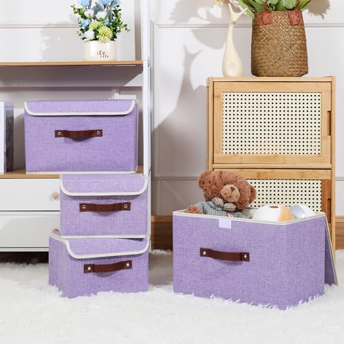 ANMINY Fabric Storage Box Bins with Lids, Purple, 10"x8"x7" - color: Purple, size: Small (Pack of 1)