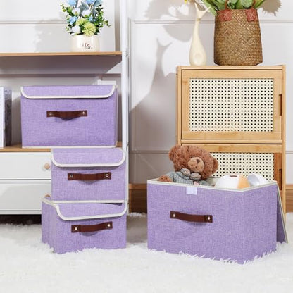 ANMINY Fabric Storage Box Bins with Lids, Purple, 10"x8"x7" - color: Purple, size: Small (Pack of 1)