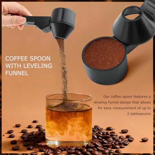 Coffee Scoop Funnel, 2 Tbsp Coffee Scoop for Ground Coffee & Powder | 2-in-1 coffee scoop and funnel with leveler for reusable coffee pods, protein powder, tea, jars, and narrow containers