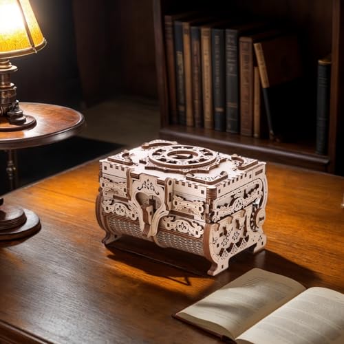 DIY Wooden Music Box Kit 3D Wooden Puzzle for Adults, Mechanical Model Antique Treasure Jewelry Box, Build Your Own Home Decoration Mother's Day Birthday Gift for Women Her