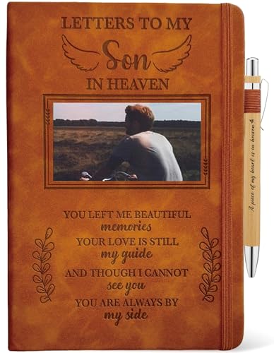 Son Grieving Gift, Sympathy Condolence Remembrance Memorial Gifts | Letters To My Son In Heaven Faux Leather Journal with Window Cover 200 Pages A5 Lined for Family Friend Who Loss of Son - style: Son