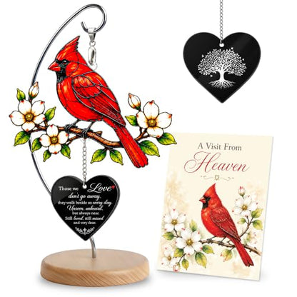 Cardinal Memorial Gifts, Sympathy Gifts for Loss of Loved One Mom Dad | Cardinal Suncatcher Acrylic Ornament with Wooden Stand and Card, Loss of Mother Sympathy Gifts, Bereavement Gifts