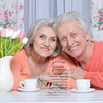 Qunclay 50th Years of Marriage Gift Wedding Anniversary Souvenir | Heart Marriage Keepsake Decoration, 50th Present for Couple Parent Women Mom Husband Wife He She Friend Grandparents - style: 50th