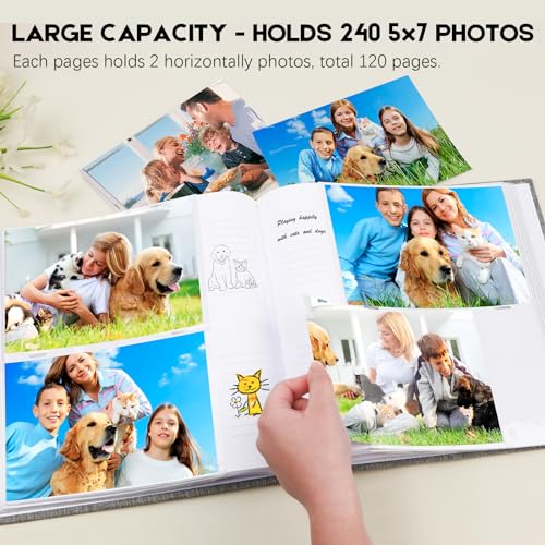 Aevdor 5x7 Photo Album, 240 Photos, Writing Space, Linen Cover, Grey - color: Grey