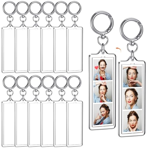 MTLEE 12 Pcs Mini Photo Strip Keychain Frame 1x3 Inch Acrylic Photo Booth Keychain Double Sided Keyring Blank DIY Custom Gift - style: Round Clasp