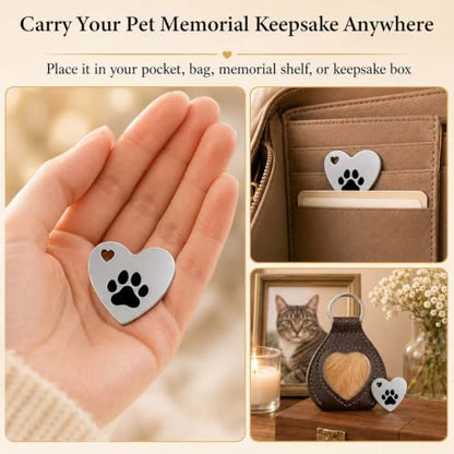Pet Memorial Gifts for Loss of Dog or Cat, Pet Fur Keepsake with Heart Window, Pet Hair Memorial Holder with Paw Print Pocket Hug, Gifts from Rainbow Bridge, Sympathy Gift for Pet Owners