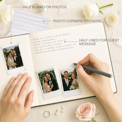 &And Per Se Green Patterned Wedding Guest Book with Photo Spot – Elegant Hardcover Sign-in Book for Nature-Themed Weddings, Baby Showers & Special Events – Botanical Memory Keepsake Album - color: Green With Pattern